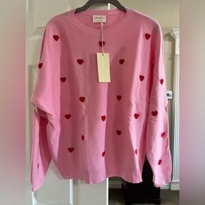 Allie Rose Pink Sweater with Red Heart Accents Valentine’s Day